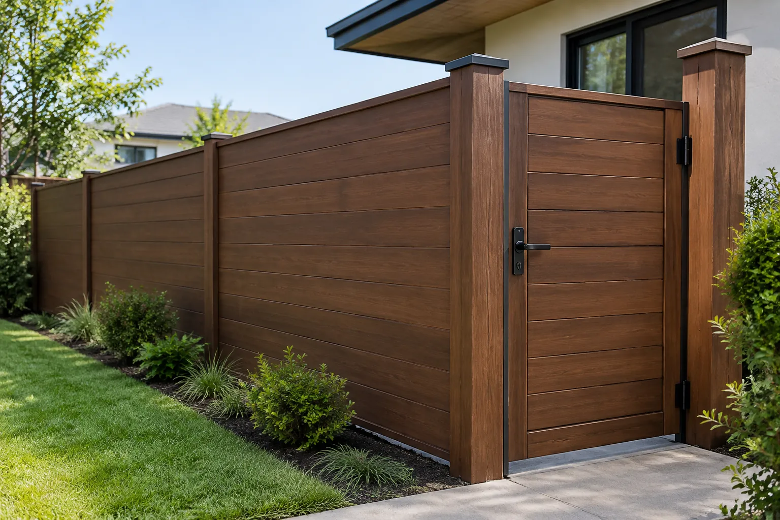 Pagar kayu tinggi mengelilingi halaman