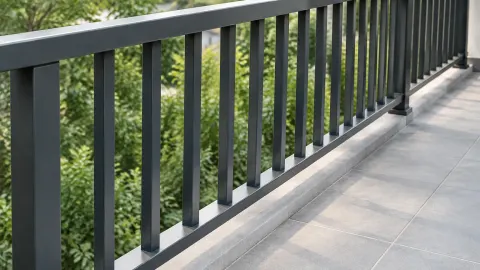 Batang vertikal railing balkon dilihat dari dekat