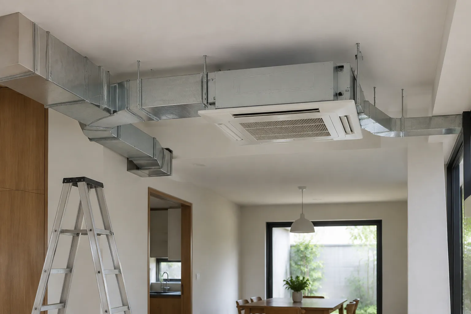 Ducting terbuka dan tangga kerja.