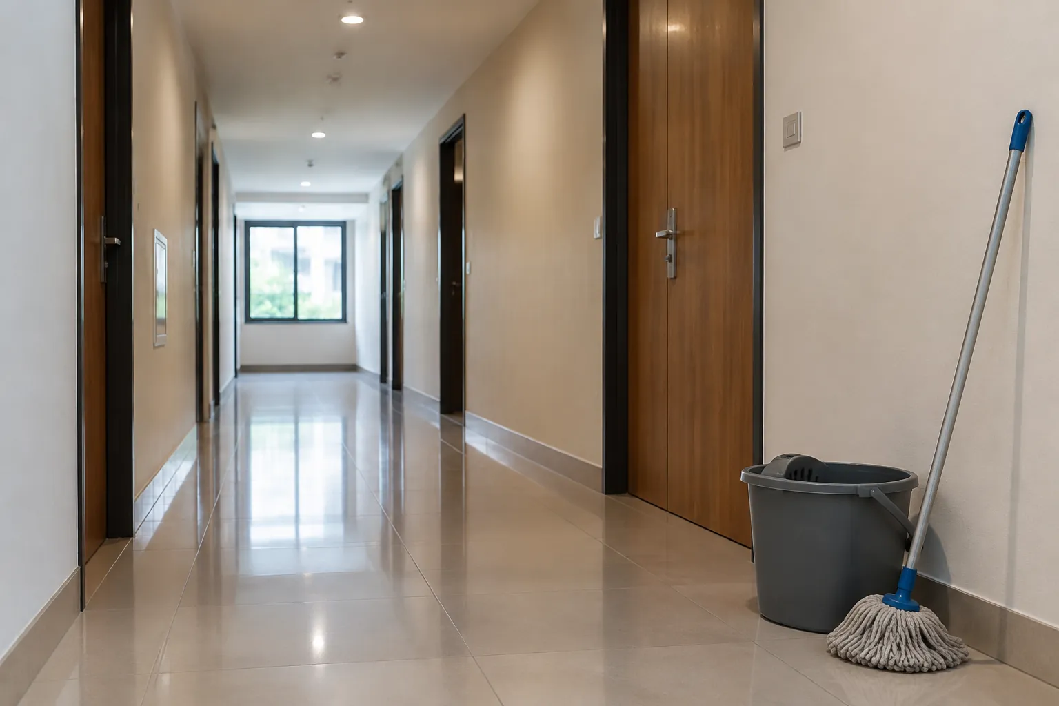 Alat kebersihan di lorong.