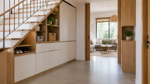 Penyimpanan built-in di bawah tangga rumah