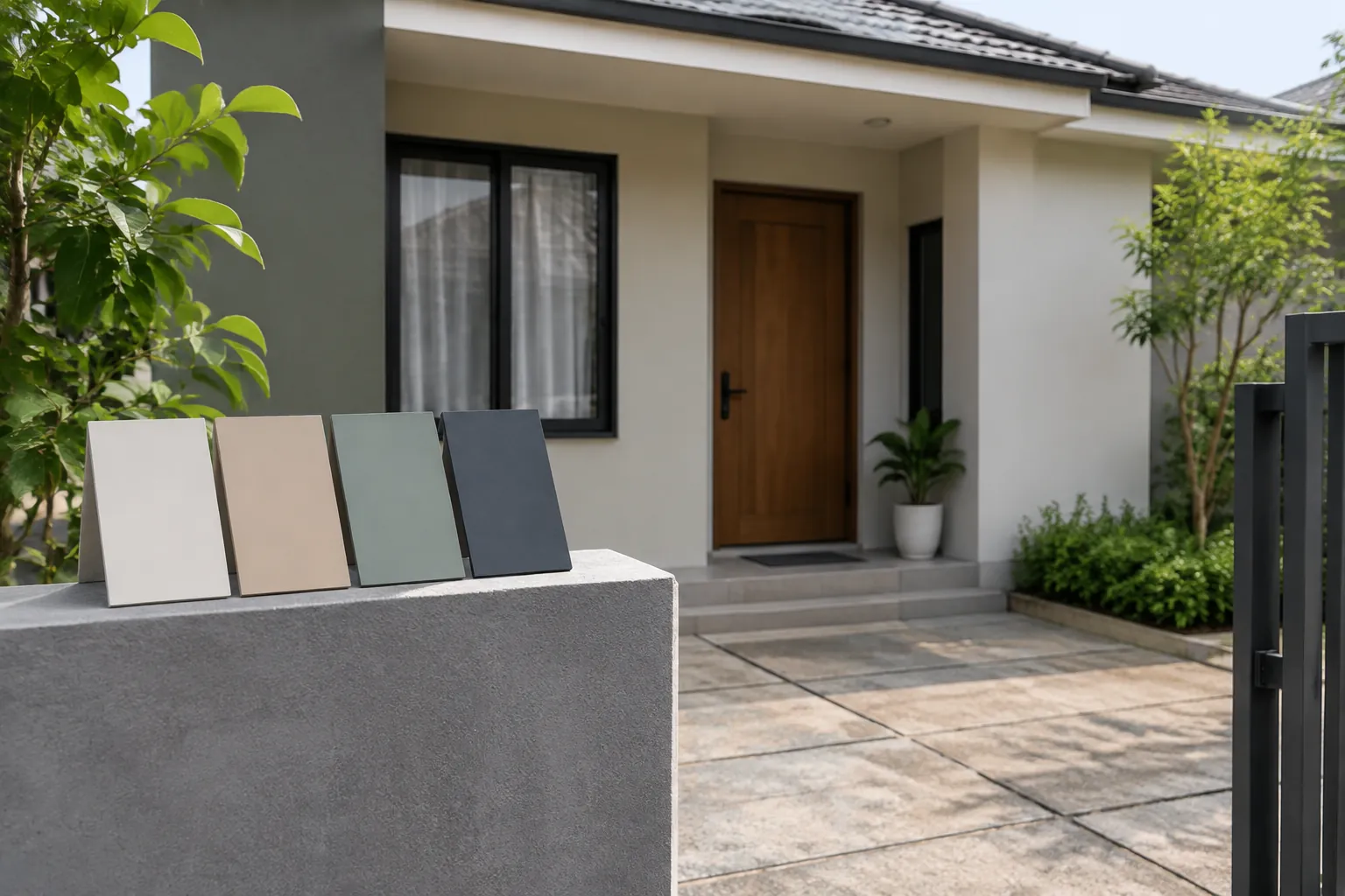 Contoh warna netral pada dinding depan rumah