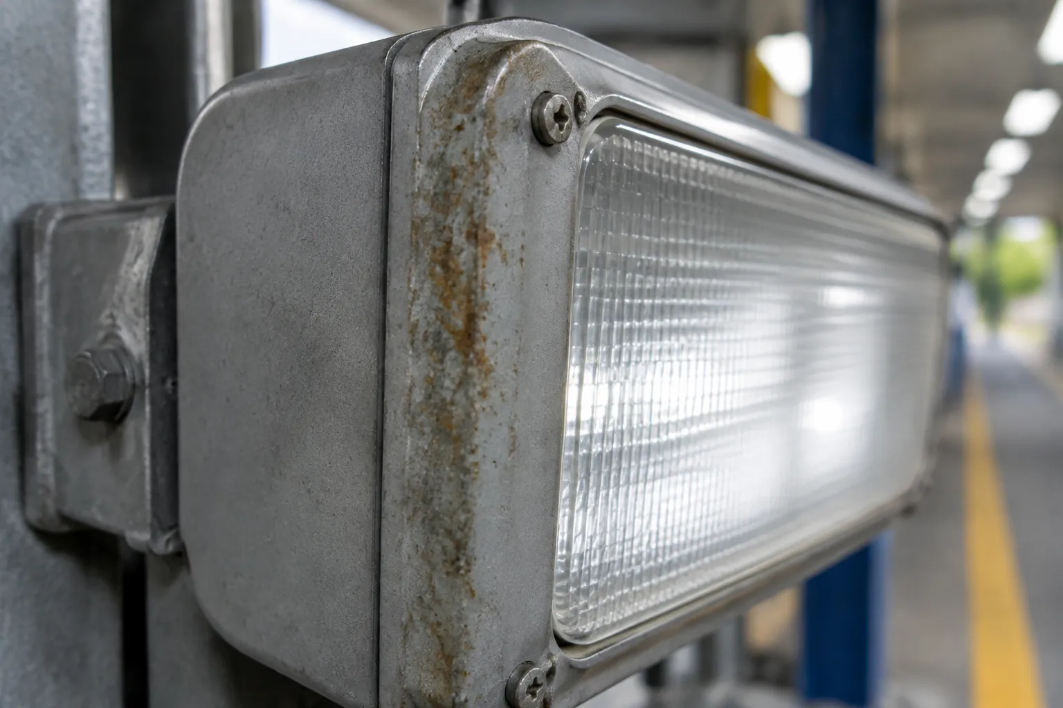 Rumah lampu lama dengan permukaan berkarat