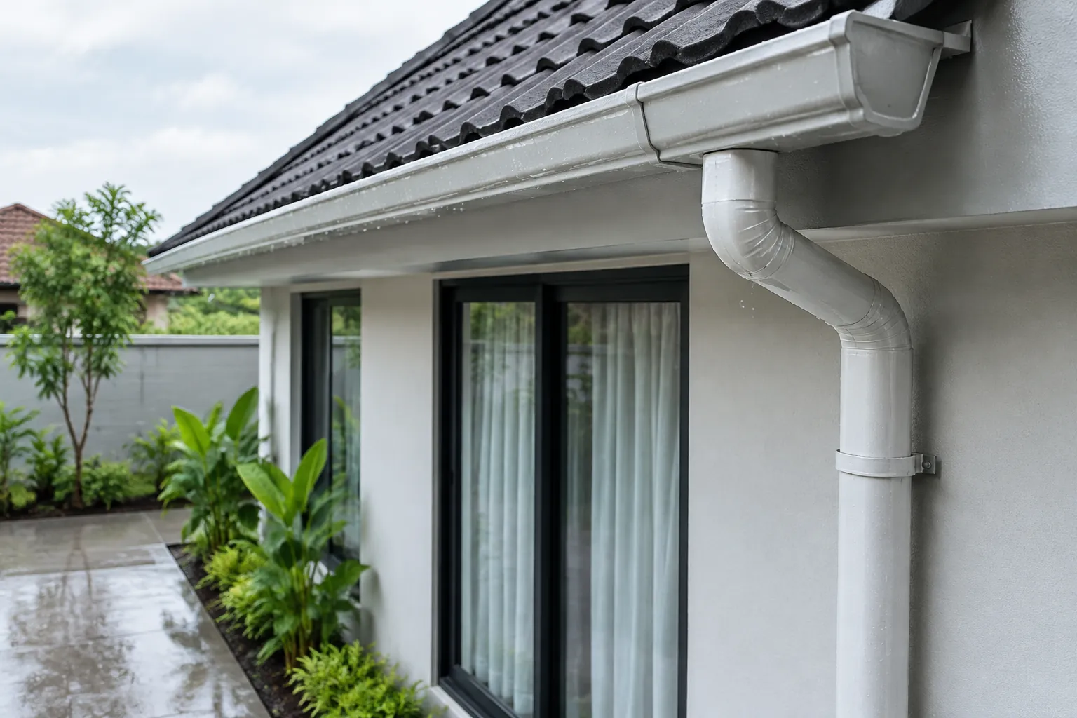 Talang dan pipa air hujan pada sisi rumah