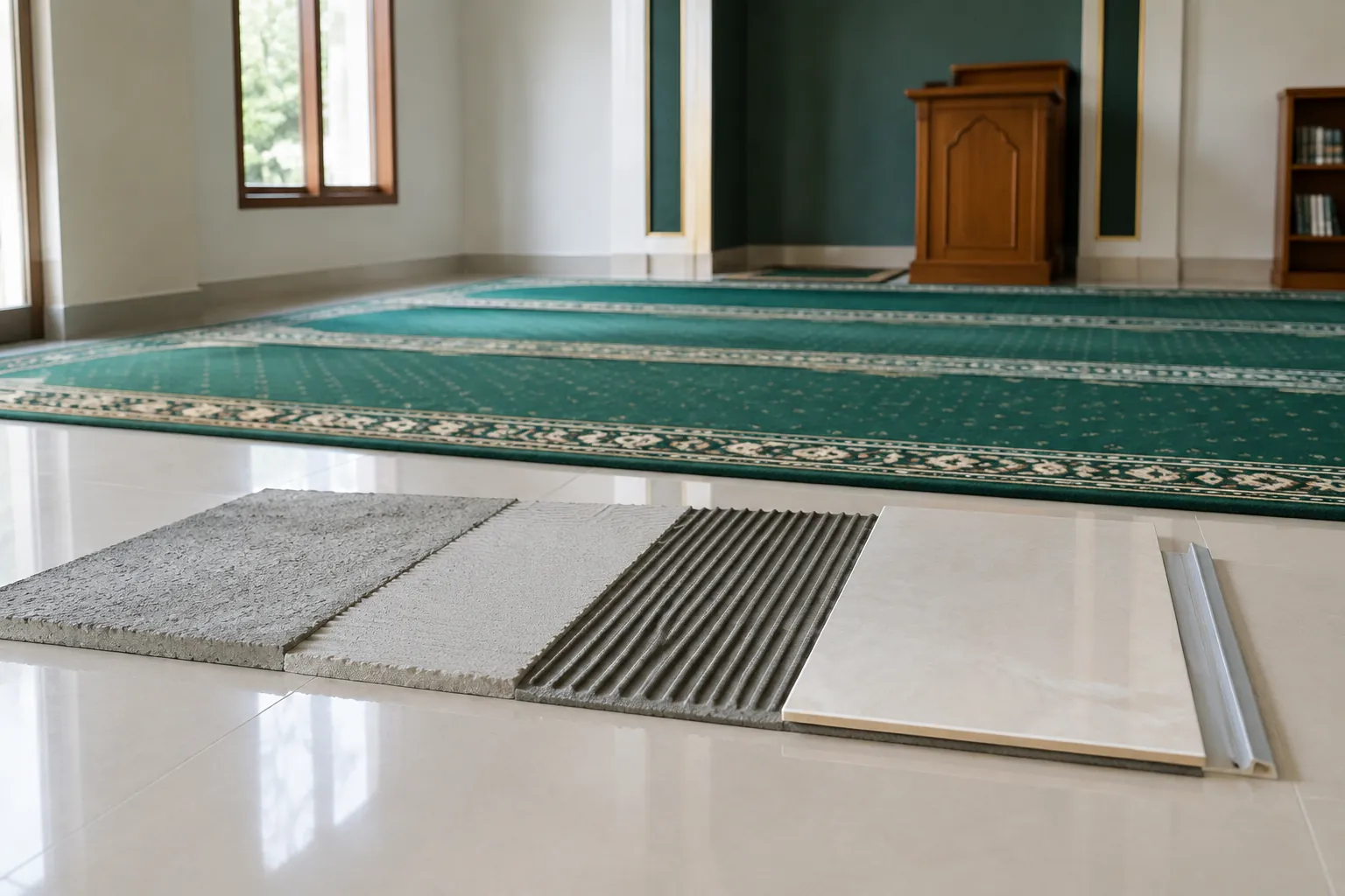 Sampel lantai dan kisi saluran di depan area salat