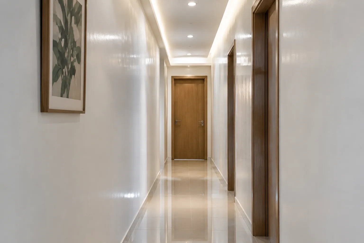 Lorong terang dengan cahaya tepi dinding