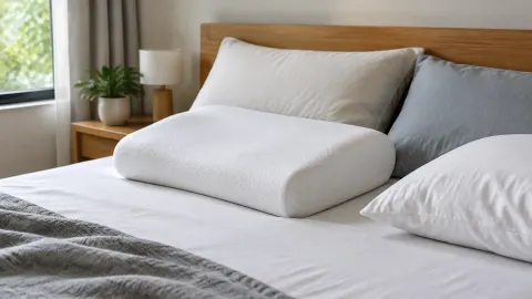Bantal berbentuk khusus dan bantal biasa di atas tempat tidur