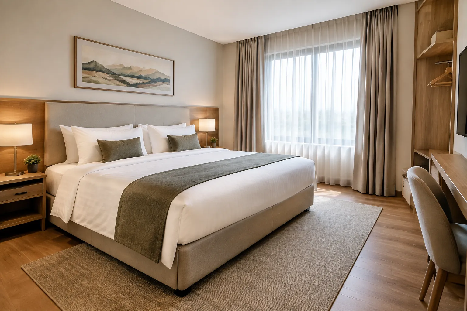 Tempat tidur ganda memiliki ruang berjalan di kedua sisinya