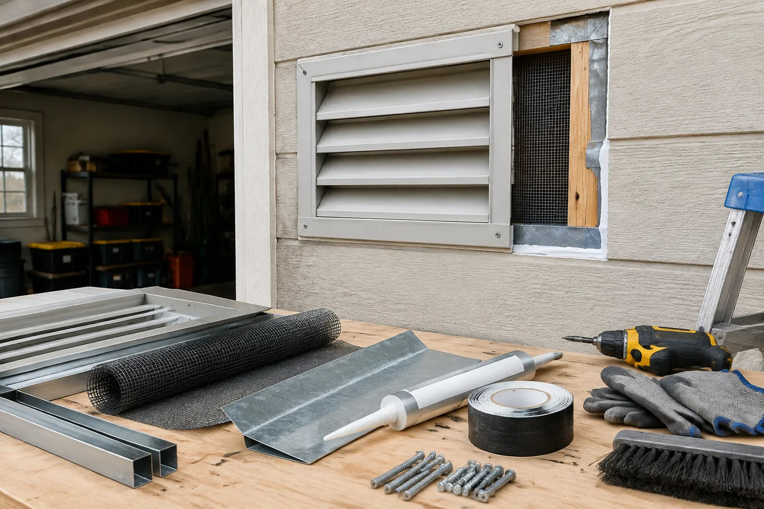 Komponen ventilasi garasi di meja kerja