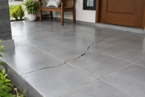 Retakan pada lantai keramik teras depan rumah