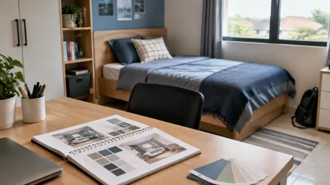 Contoh bahan dan foto inspirasi di atas meja kamar remaja