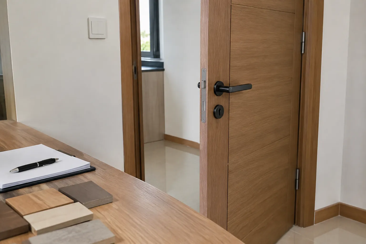 Satu pintu dan sampel bahan.