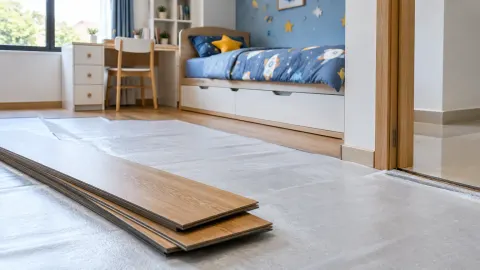 Papan lantai disiapkan di kamar anak