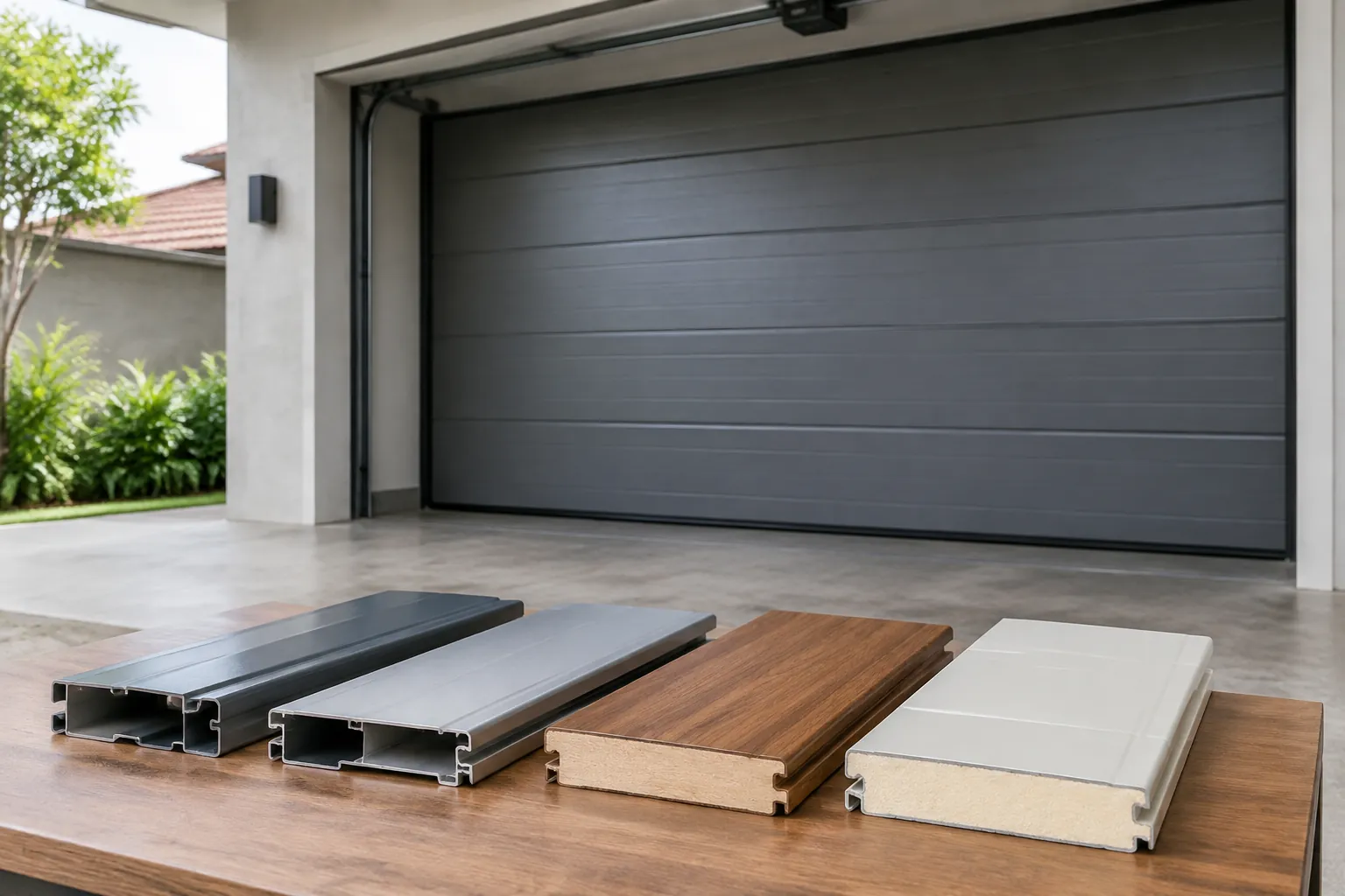 Contoh panel pintu garasi di depan garasi
