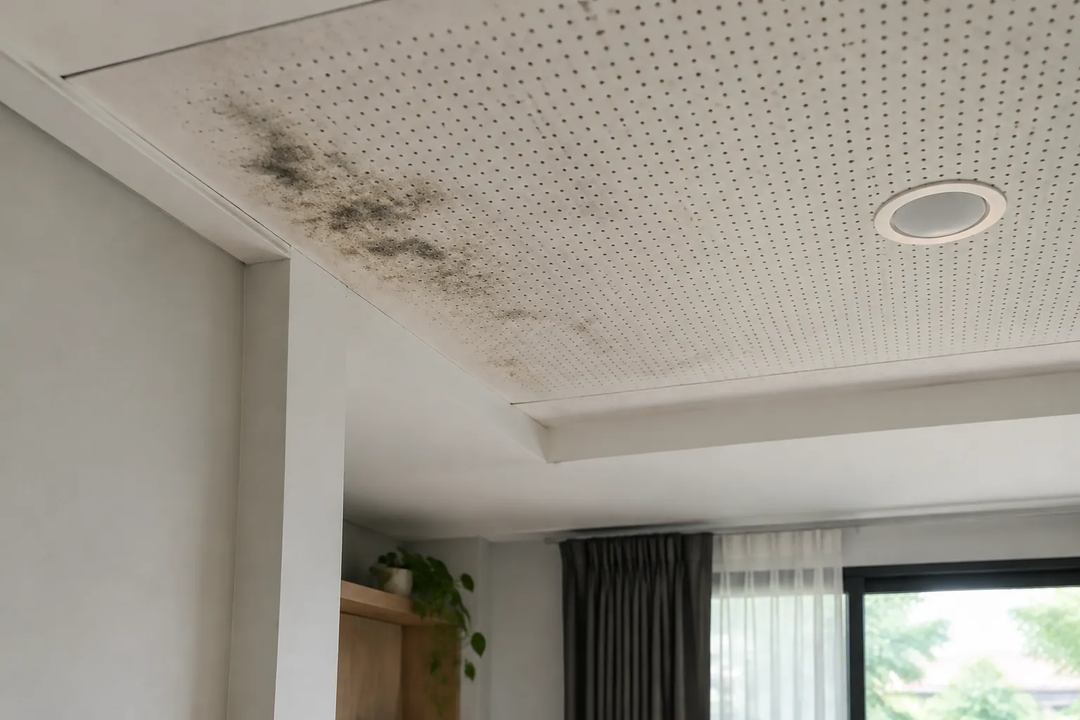 Bercak jamur terlihat pada plafon dekat kisi ventilasi