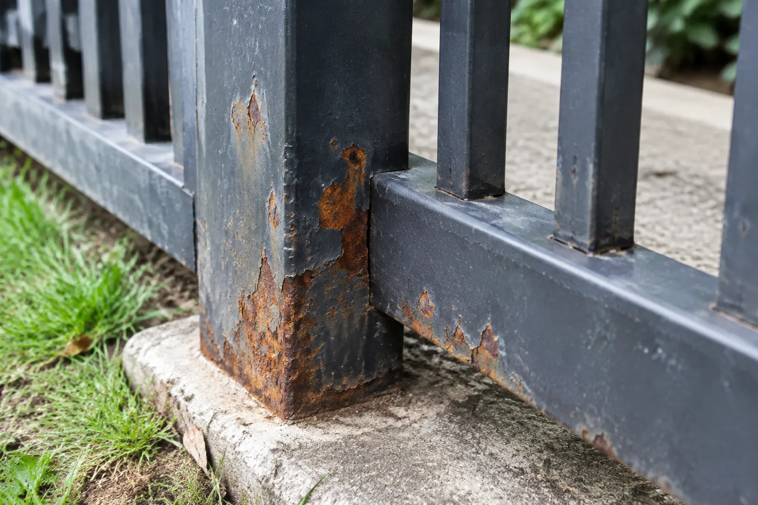 Karat pada kaki pagar logam dekat tanah