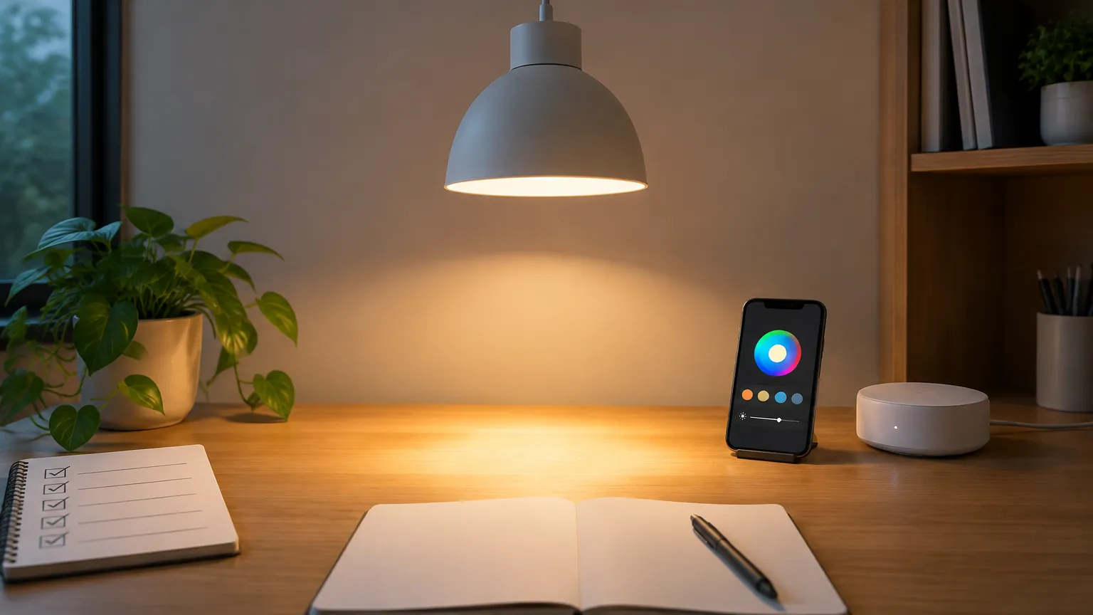 Lampu meja yang dikendalikan melalui ponsel