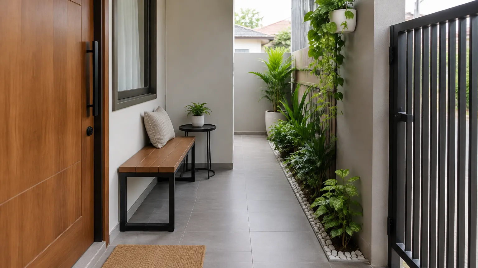 Teras kecil di dekat pintu dan pagar luar