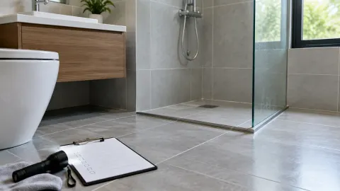 Lantai kamar mandi dan area pancuran diperiksa