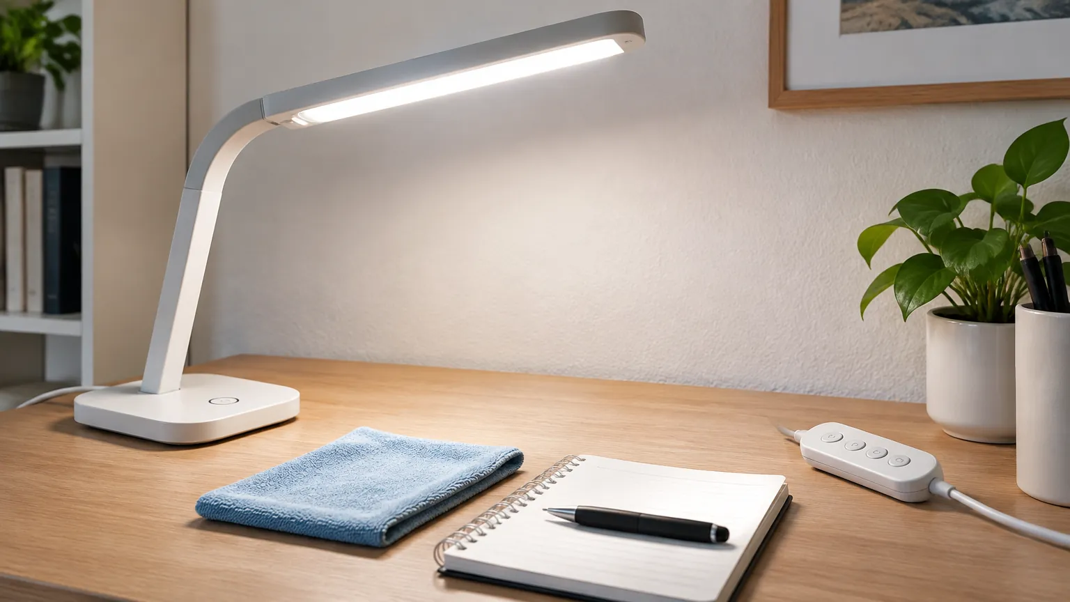 Lampu LED meja dan kain pembersih