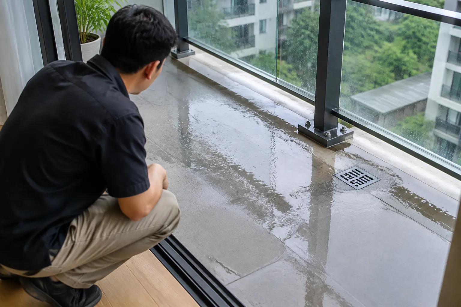 Permukaan balkon basah.