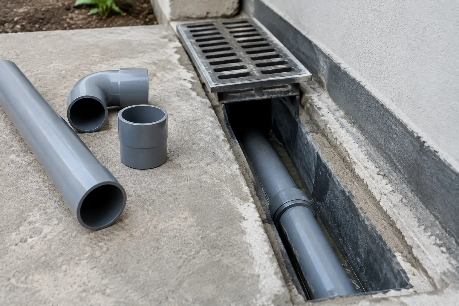 Saluran drainase terbuka dengan pipa di dalamnya