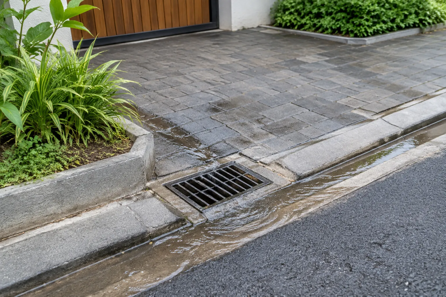 Kisi drainase di depan halaman rumah