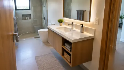 Wastafel ganda pada kabinet kamar mandi