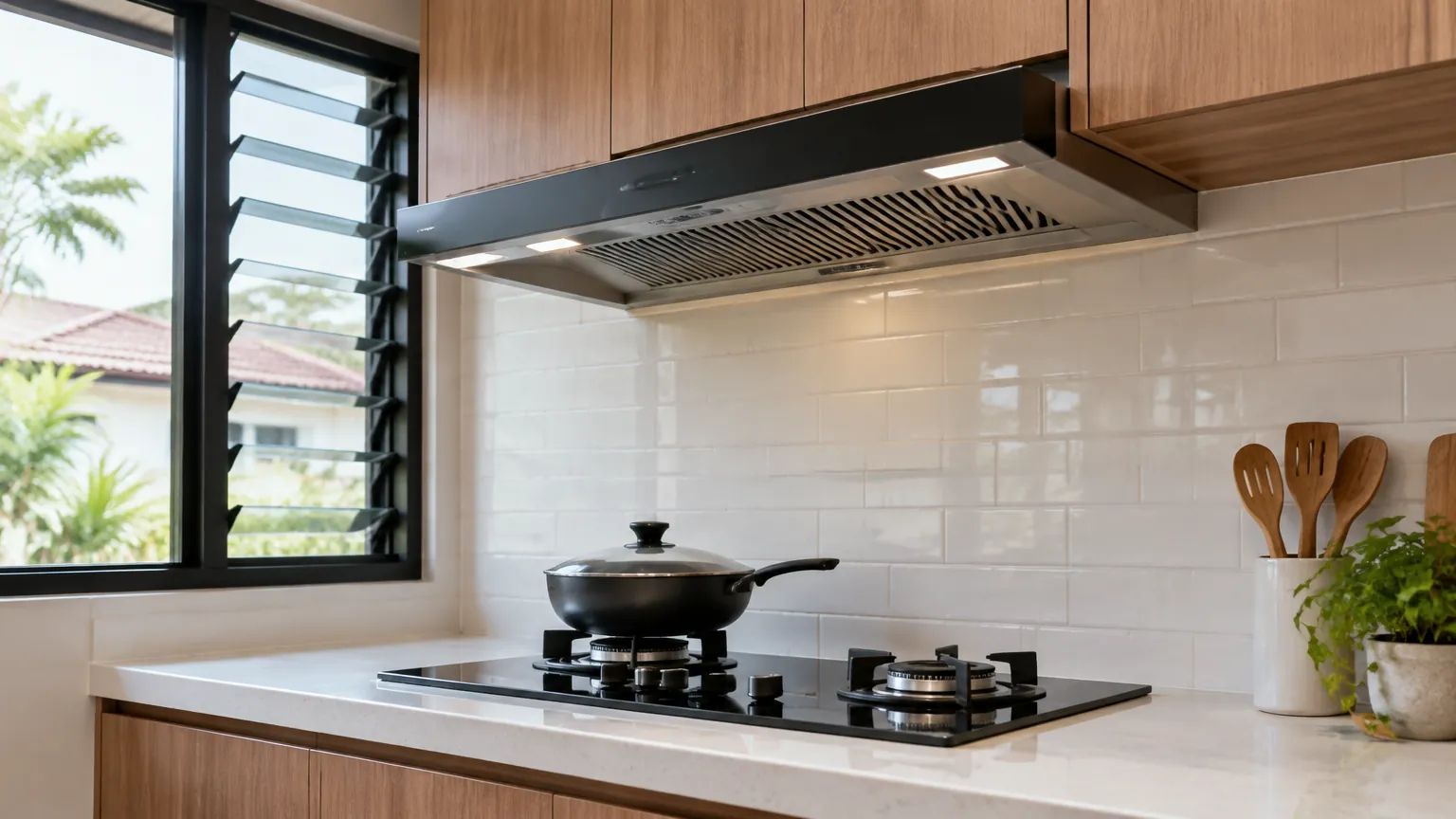 Ventilasi jendela dan pengisap udara di atas kompor dapur