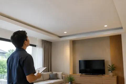 Plafon ruang keluarga yang selesai.