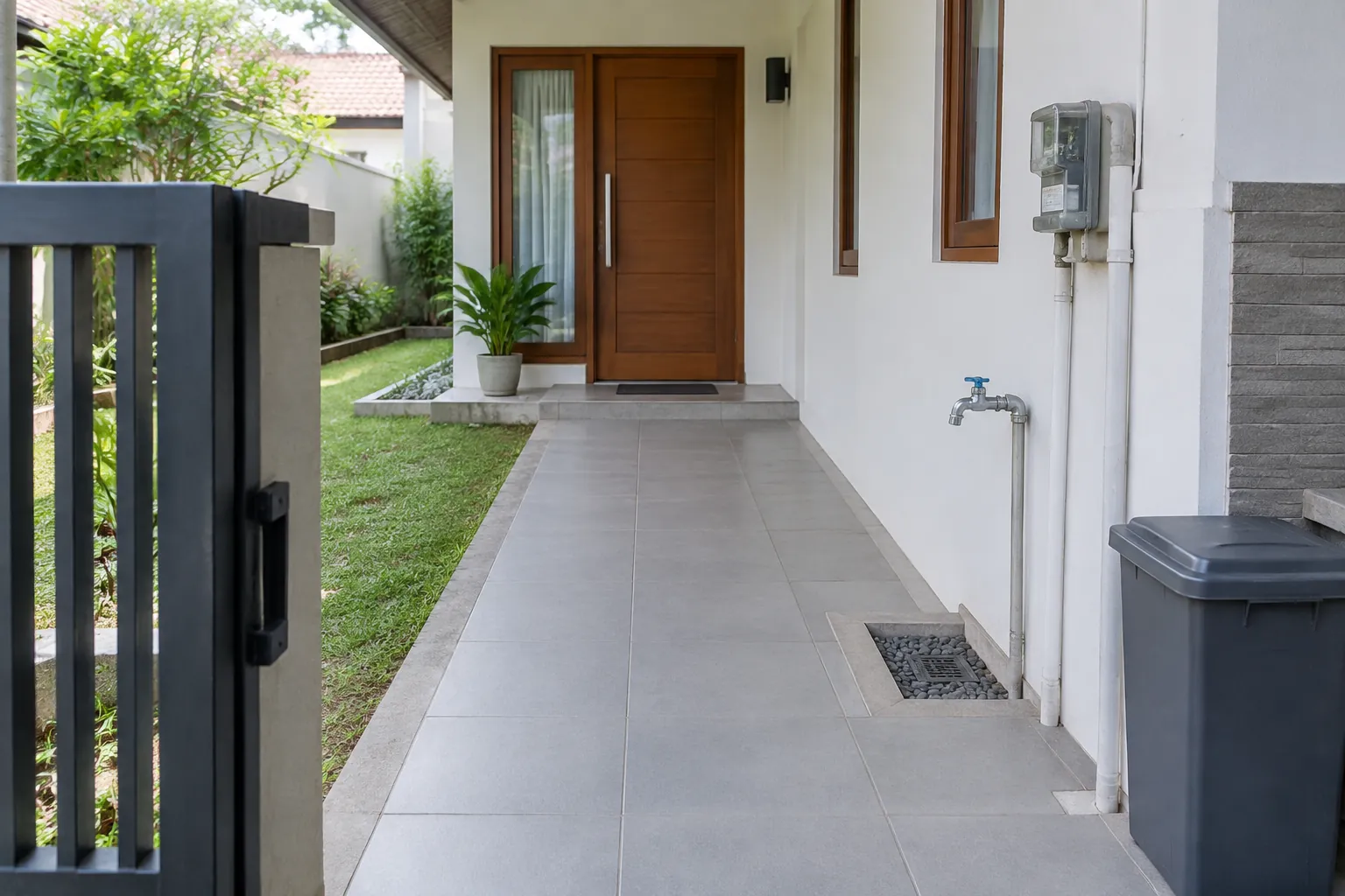 Jalur masuk rumah dari pagar menuju pintu depan
