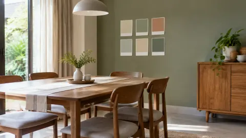 Sampel warna pada dinding hijau ruang makan