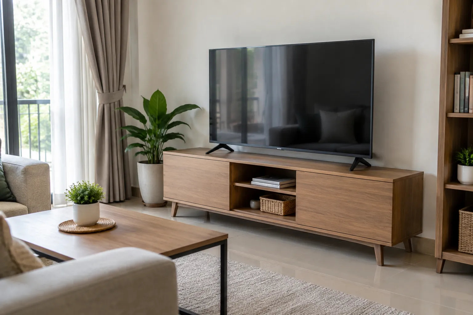 Televisi di atas kabinet.
