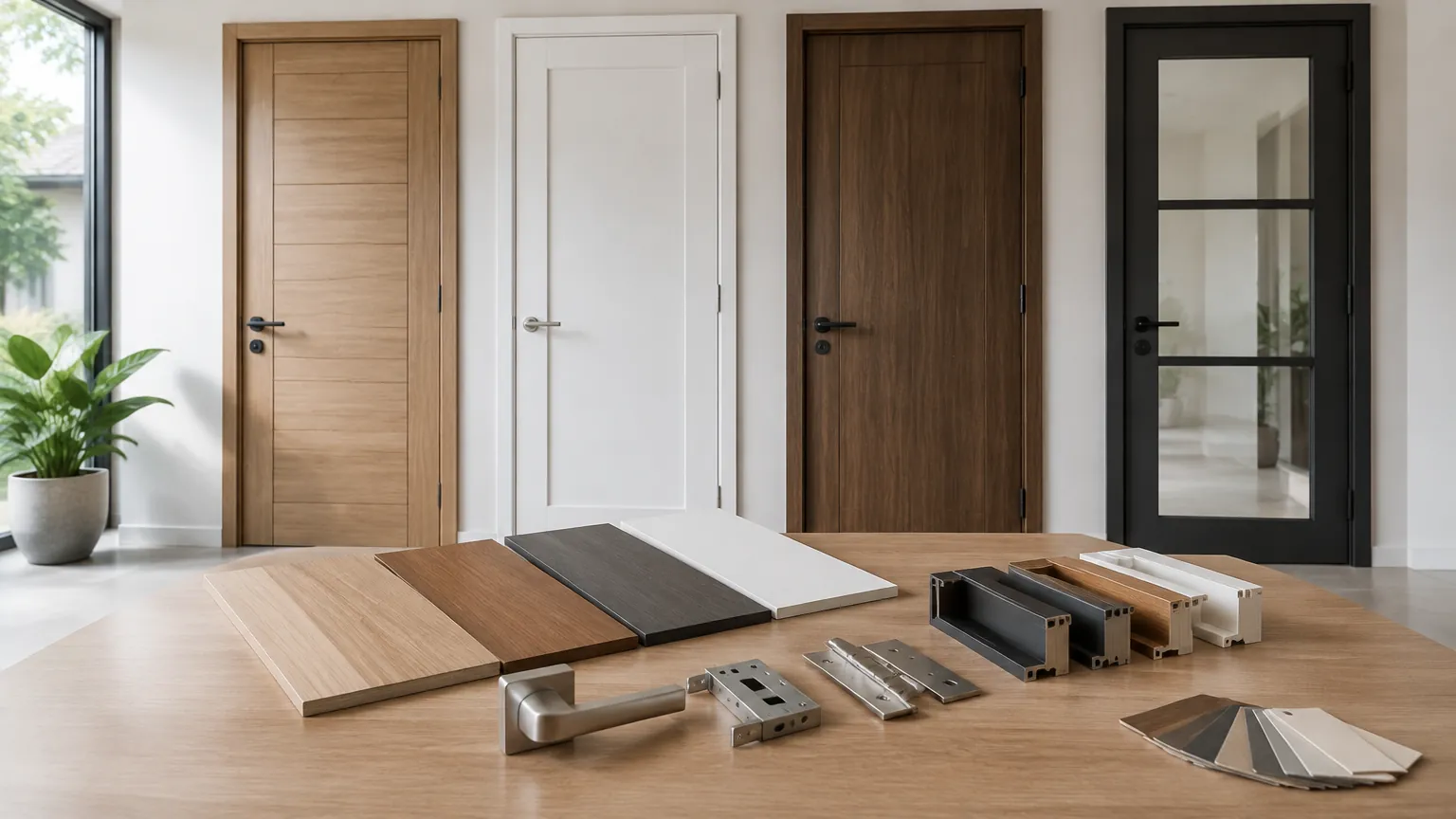 Pilihan daun pintu kayu, kaca, dan bahan lain