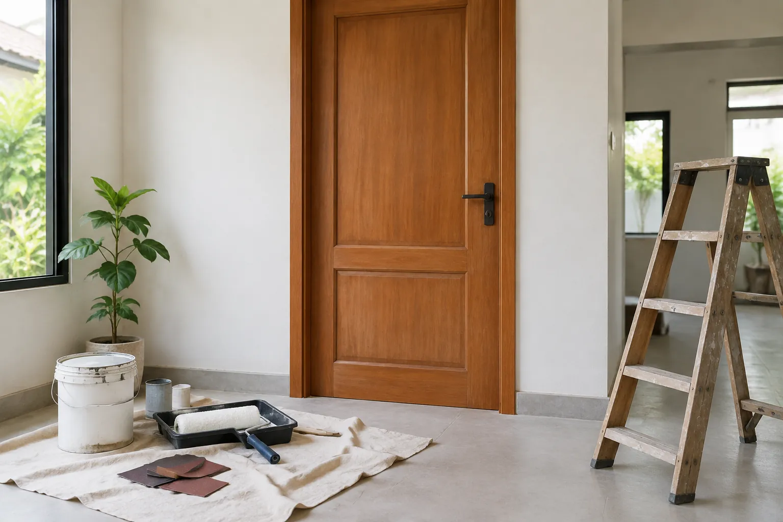 Pintu dengan perlengkapan kerja.