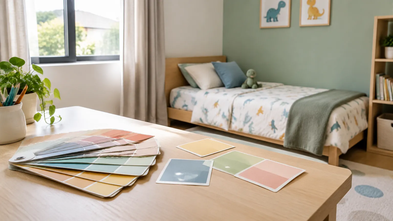 Sampel warna di meja depan kamar tidur anak