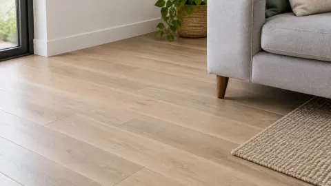 Lantai berpola kayu dekat sofa