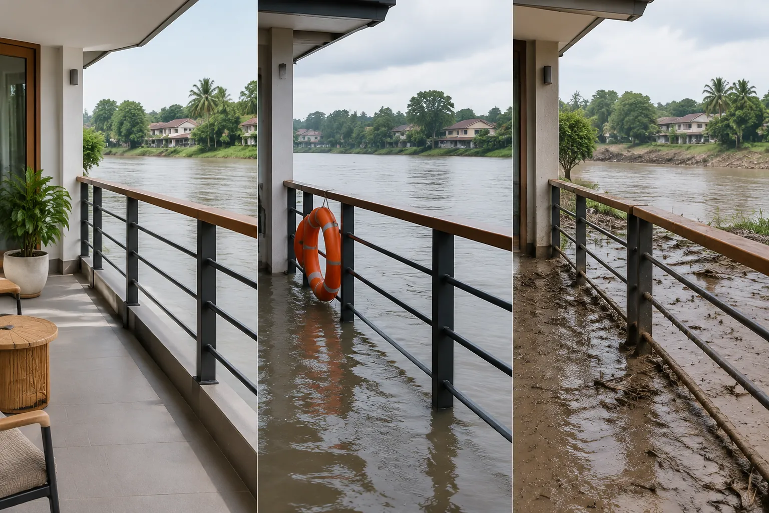 Tiga kondisi penggunaan tepi sungai.