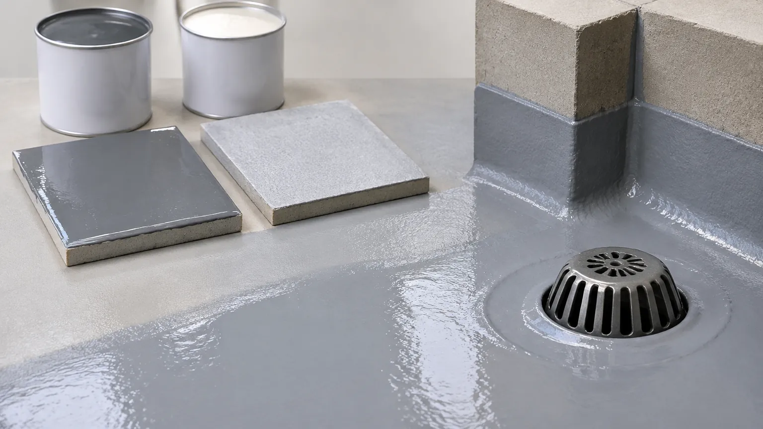 Lapisan waterproofing pada lantai dekat saluran
