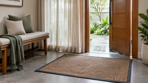 Keset berserat di depan pintu foyer