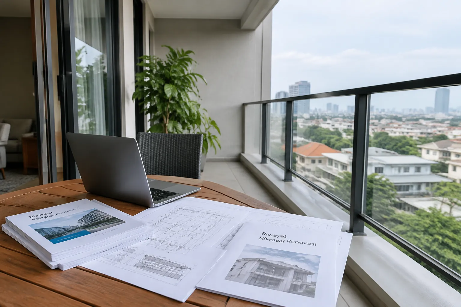 Dokumen pada meja balkon.