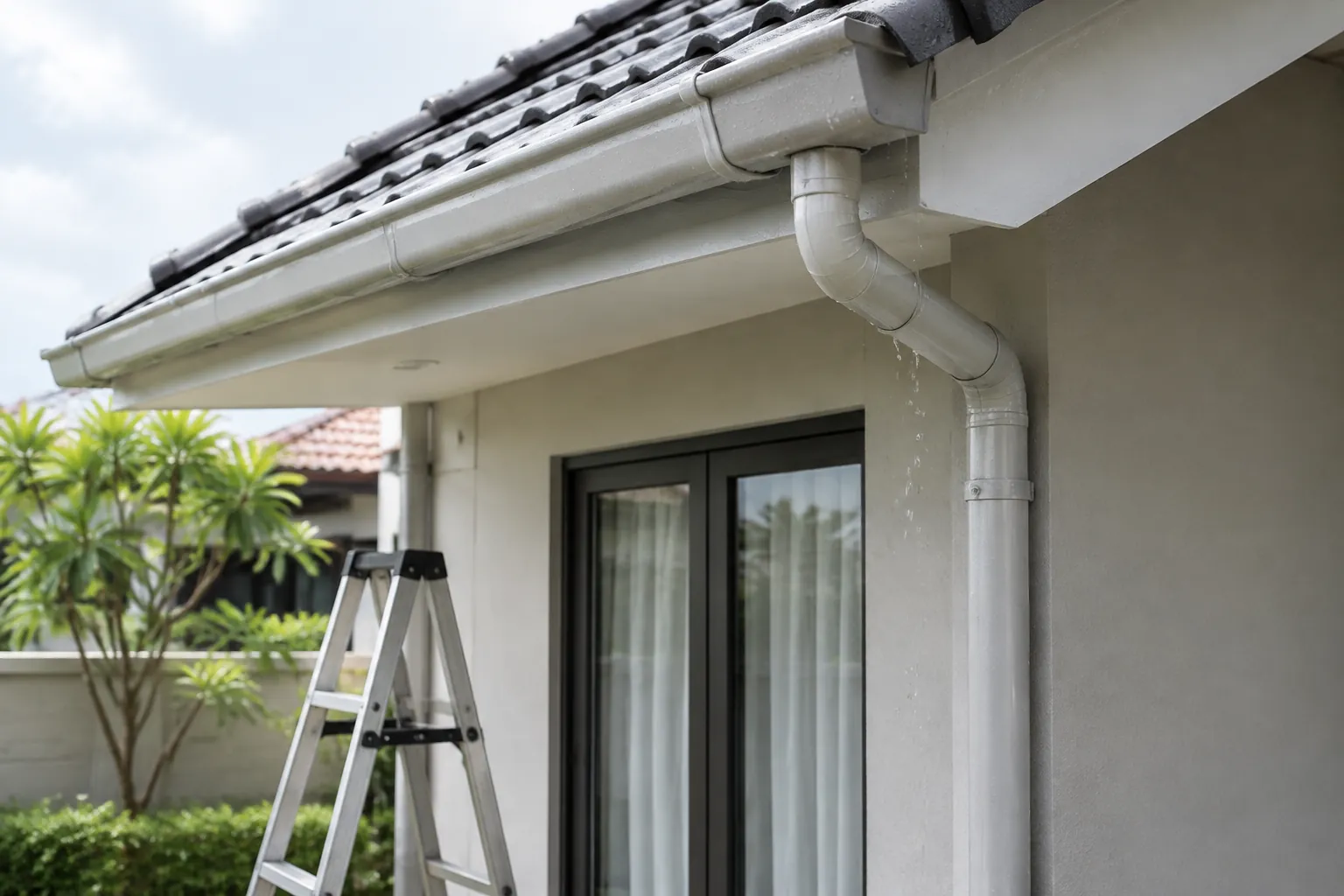 Talang dan pipa air hujan pada sisi rumah