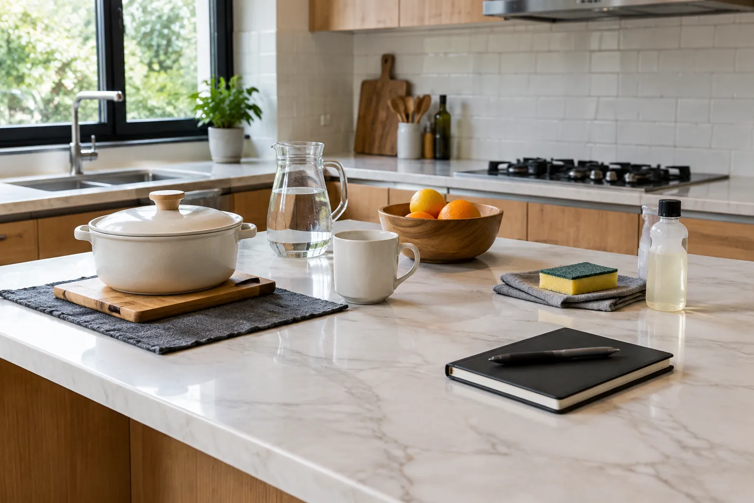 Peralatan dapur di atas countertop.