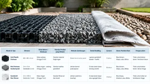 Material saluran drainase dengan tabel perbandingan
