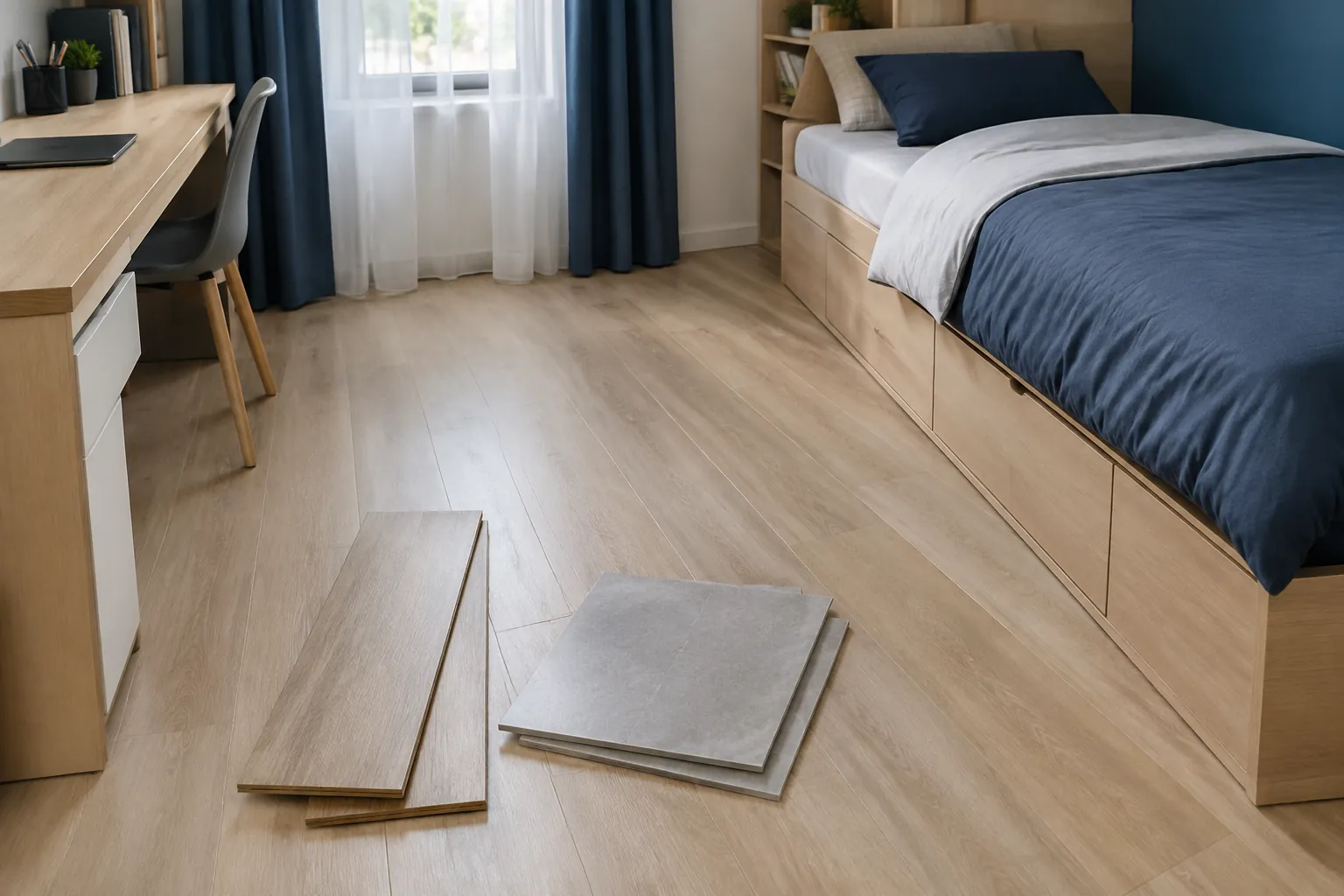 Sampel papan lantai diletakkan di kamar remaja