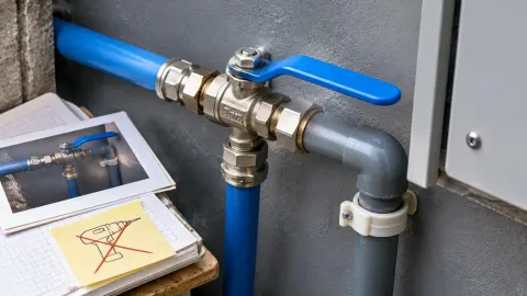 Katup pipa air dengan pegangan biru