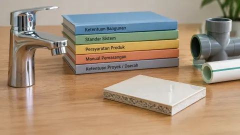 Ilustrasi perlengkapan plumbing dan lapisan rujukan untuk merencanakan sistem air rumah