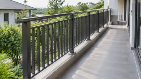 Railing logam pada balkon panjang luar ruang