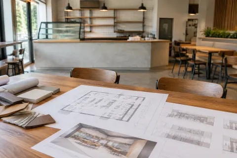 Denah dan rancangan fit-out pada meja.