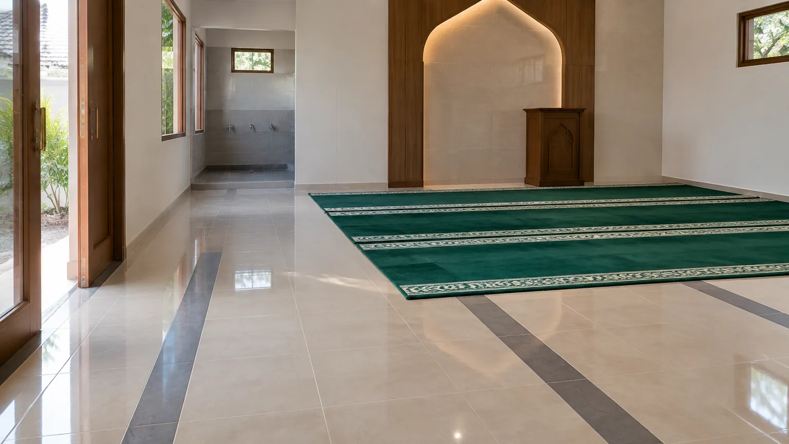 Pola garis lantai menuju ruang salat musala